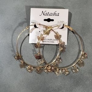 𝅺Natasha jeweled butterfly hoop statement earrings